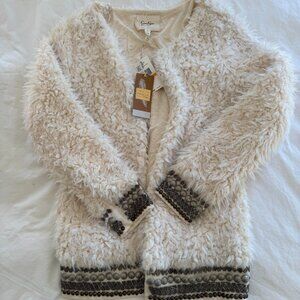 Jessica Simpson Kassidy Embellished Faux-Shearling Natural Studded Jacket S
